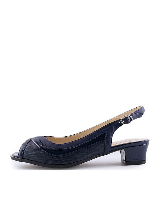 Peep Toe Blue Medium Heels with Strap