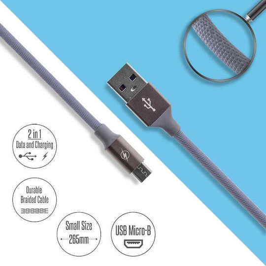 Braided USB 2.0 spre micro USB Cablu Gri 0.26m (1018.109) 1buc