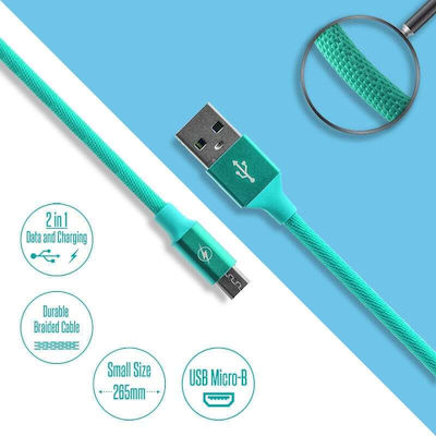 0.26m Braided USB 2.0 to micro USB Cable Green (1018.107)