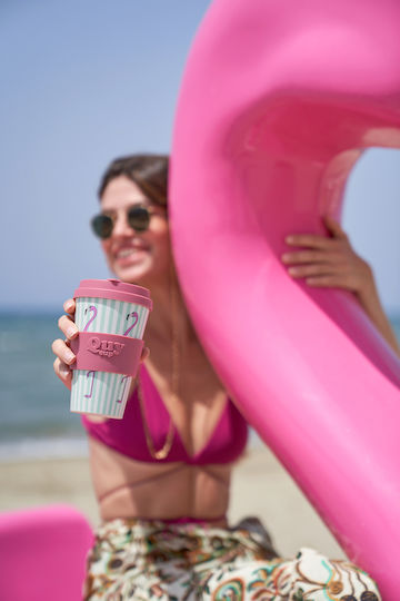 QuyCup Flamingo Κούπα Πλαστική με Καπάκι Πολύχρωμη 400ml