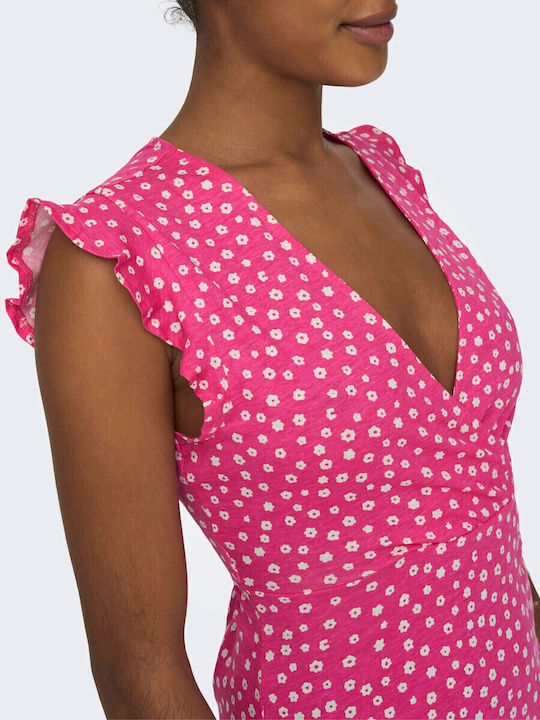 Sommer Midi Kleid Wickel mit Rüschen Fuchsie