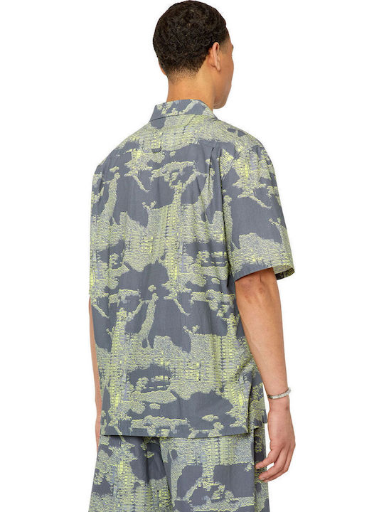 Short-sleeved Cotton Shirt Floral Blue