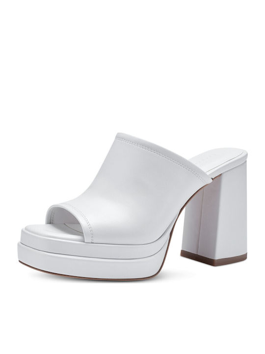 Mules with Chunky High Heel in White Color