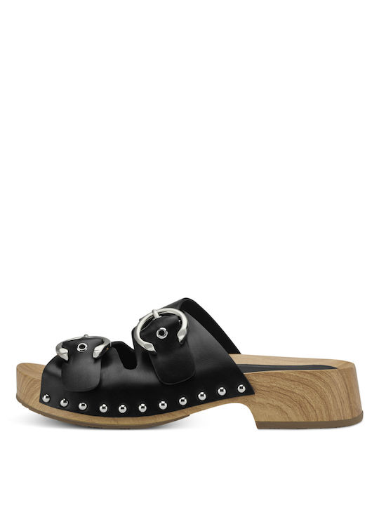 Tamaris Leather Women's Flat Sandals In Black Colour