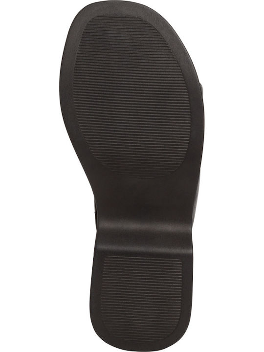 Leather Women's Flat Sandals in Black Color