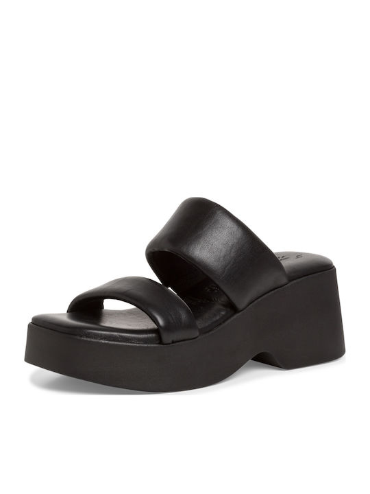 Leather Women's Flat Sandals in Black Color