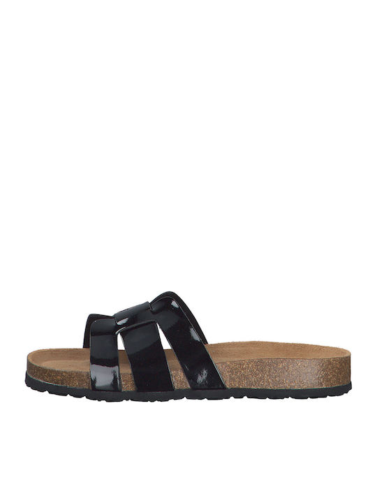 Leather Women's Flat Sandals in Black Color