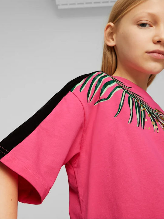 Kinder-Crop-Top Kurzarm Fuchsie Graphic