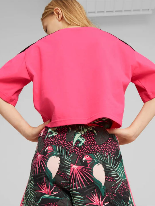 Kinder-Crop-Top Kurzarm Fuchsie Graphic
