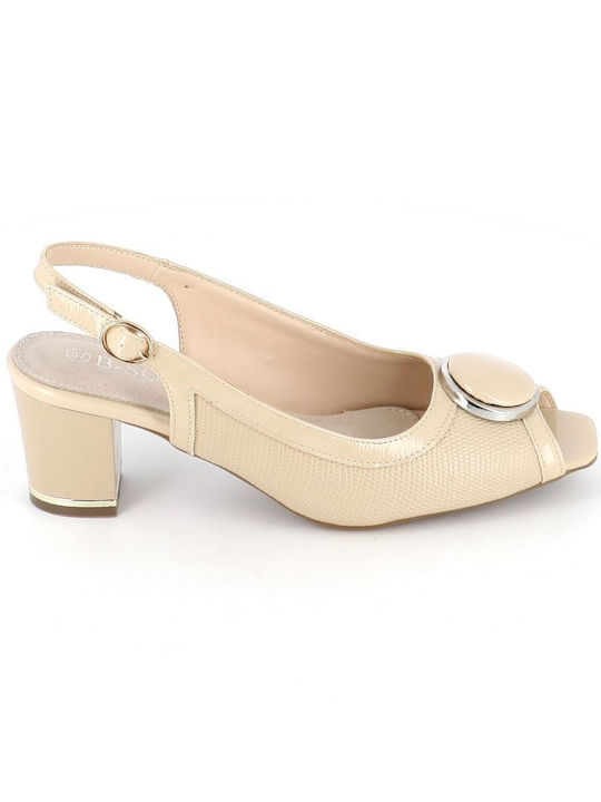 B-Soft Leather Heel with Strap Beige