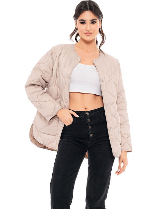-164 Women's Short Puffer Jacket for Winter Beige
