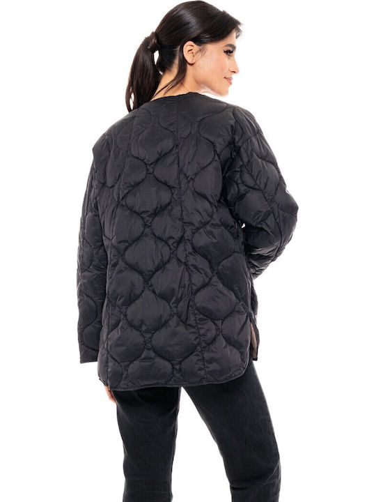 -6 Women's Short Puffer Jacket for Winter Black