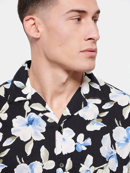 FBM007-07005 Short-sleeved Cotton Shirt Floral Black