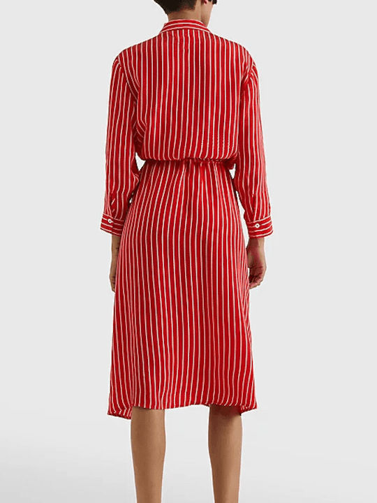 Tommy Hilfiger Midi All Day Φόρεμα με Κουμπιά Red White
