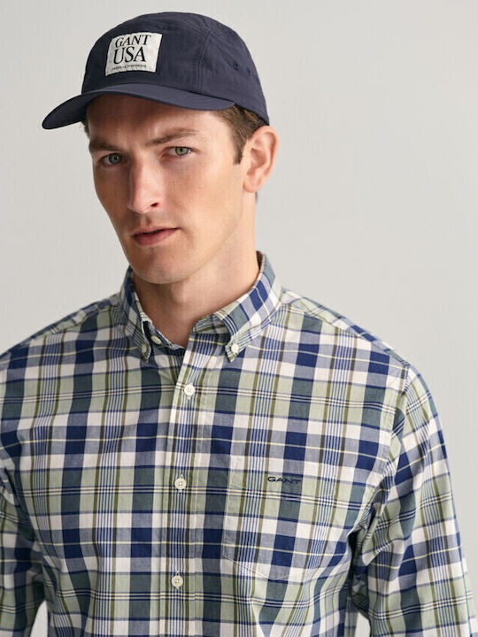 Long-sleeved Cotton Shirt Checked Khaki