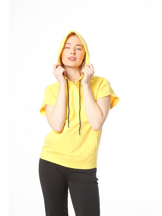 Paco & Co Damen Sommerliche Bluse Kurzärmelig mit Kapuze Gelb