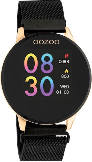 Oozoo Q00118 Stainless Steel 43mm Smartwatch with Heart Rate Monitor (Black / Gold)