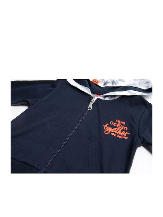 Joyce Boys Cotton Hooded Sweatshirt with Zipper Navy Blue