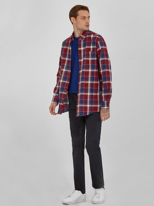 Button Down Modern Fit Checked Red Shirt B.S Bags Red Checked Button-Down All Day