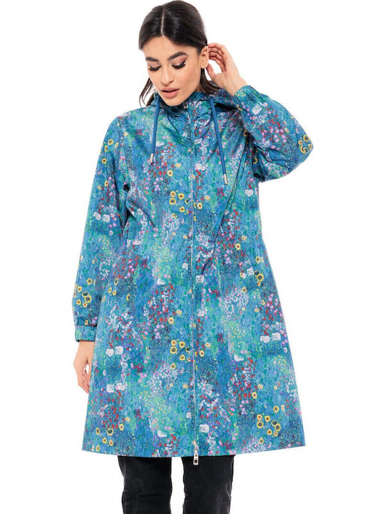 Damen Blue Printed Kurzmantel mit Reißverschluss