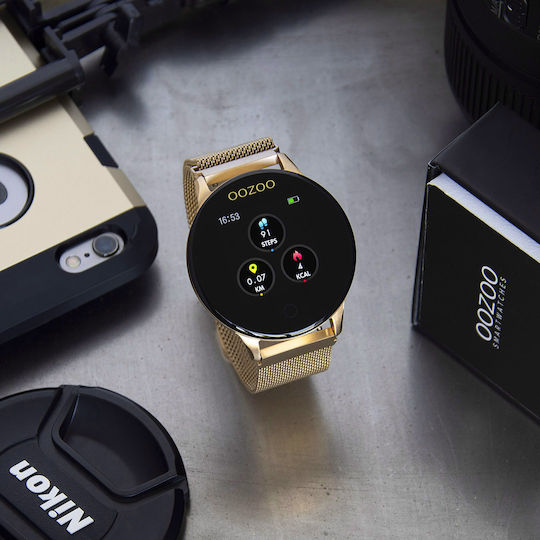 Oozoo Q00121 Stainless Steel 43mm Smartwatch με Παλμογράφο (Χρυσό)