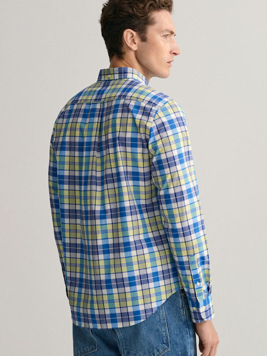 Gant Men's Shirt Long Sleeve Checked Blue