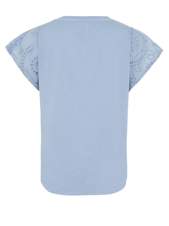 Mexx Women's Summer Blouse Cotton Short Sleeve Light Blue