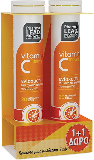 Pharmalead Vitamin C Βιταμίνη για Ενίσχυση του Ανοσοποιητικού, τo Δέρμα & Αντιοξειδωτική δράση 1000mg Πορτοκάλι 2 x 20 αναβράζοντα δισκία