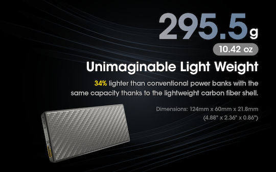 NiteCore NB20000 Power Bank 20000mAh 77W με Θύρα USB-A και Θύρα USB-C Power Delivery Carbon Fiber