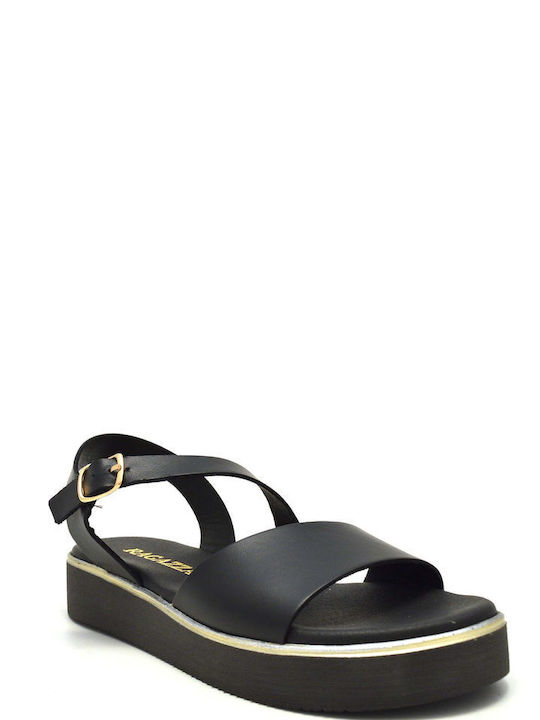 Ragazza Leder Damen Flache Sandalen mit Riemen in Schwarz Farbe