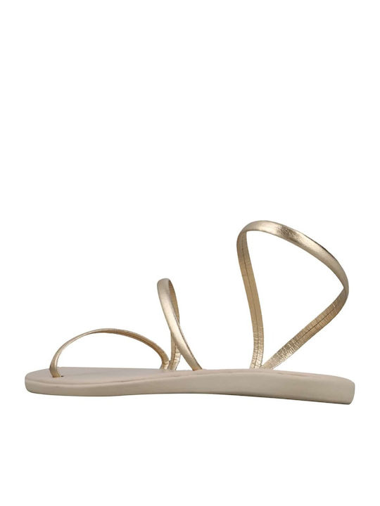 Leather Women's Flat Sandals in Gold Color