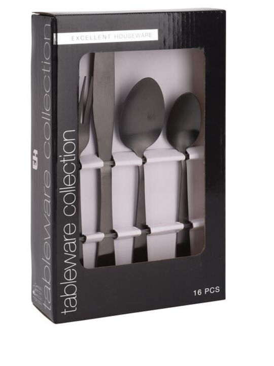 Excellent Houseware 16-Piece Stainless Steel 18/10 Black Cutlery Set