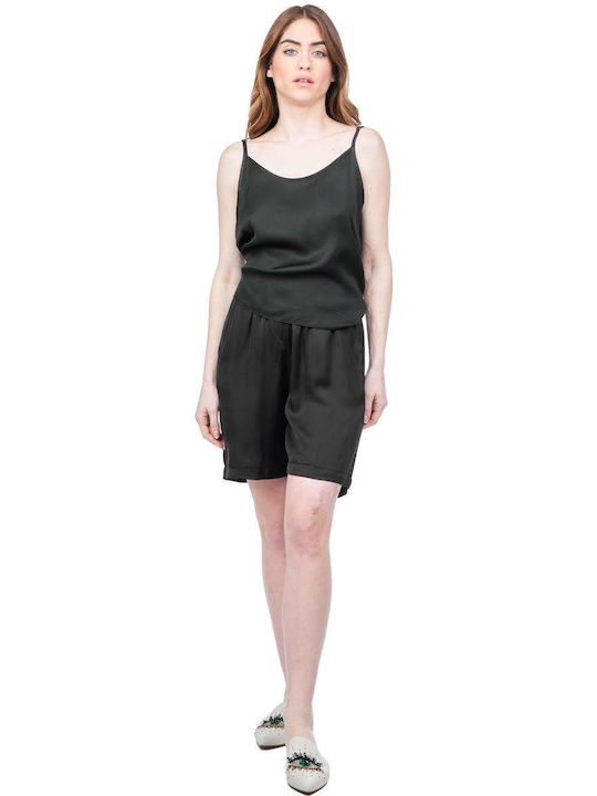 Women's Summer Crop Top Satin with Straps Black