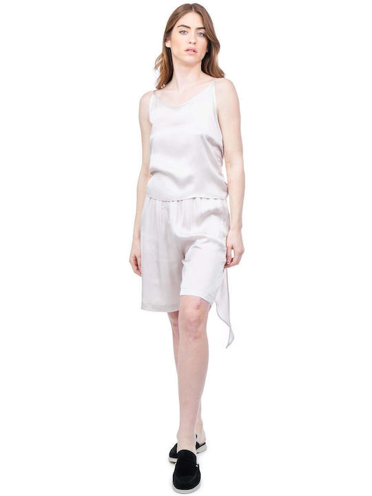 Damen Sommer Crop Top Satin mit Trägern Beige