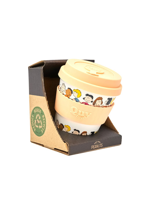 QuyCup Snoopy Plastic Cup with Lid Beige 250ml