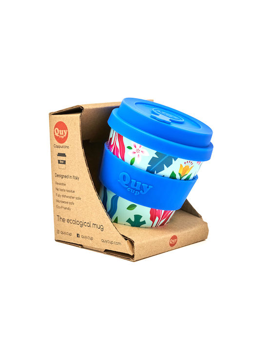 QuyCup Flower Κούπα Πλαστική με Καπάκι Μπλε 230ml