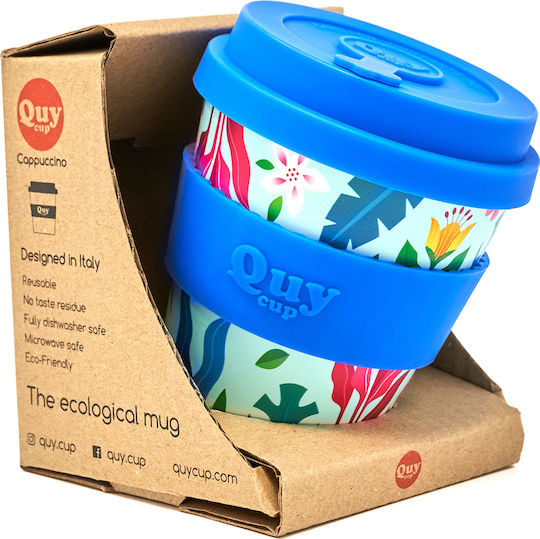 QuyCup Flower Becher Kunststoff mit Deckel Blau 230ml