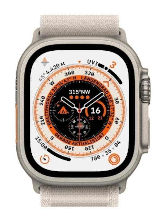 Apple Watch Ultra Titanium 49mm Αδιάβροχο με eSIM και Παλμογράφο (Starlight Alpine Loop Large)