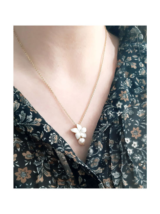 Gold plated silver flower necklace 925 with pearl