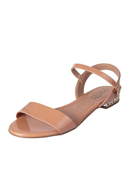 Flache Sandalen für Damen mit Riemen in Beige Farbe