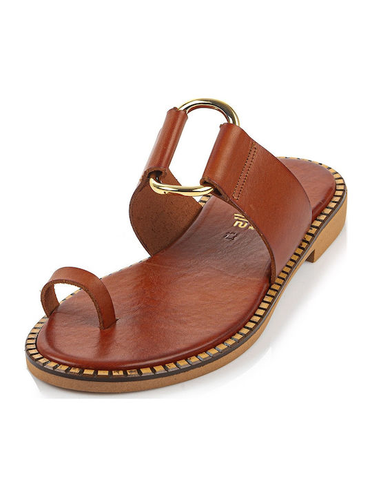 Leather Women's Flat Sandals in Brown Color