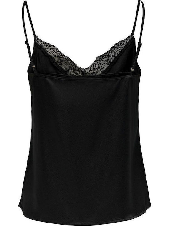 Damen Satin Lingerie Top mit Spitze Schwarz