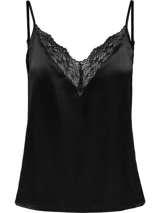 Damen Satin Lingerie Top mit Spitze Schwarz
