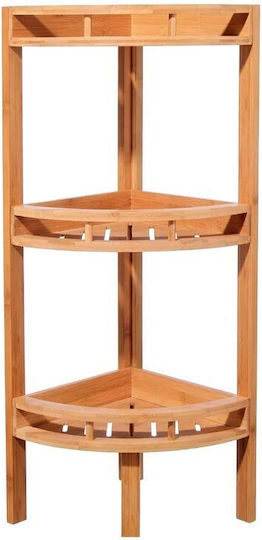 AT000422 Ecke Boden Badezimmerregal Bamboo mit 3 Regalböden 23x23x61cm Braun