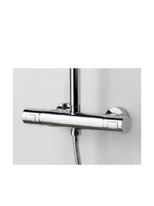 Eurorama Thermo Round Shower Column with Bathtub Mixer 110cm Silver