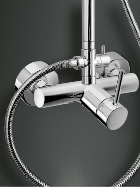 Eurorama Tonda Adjustable Shower Column with Bathtub Mixer 83-144cm Silver