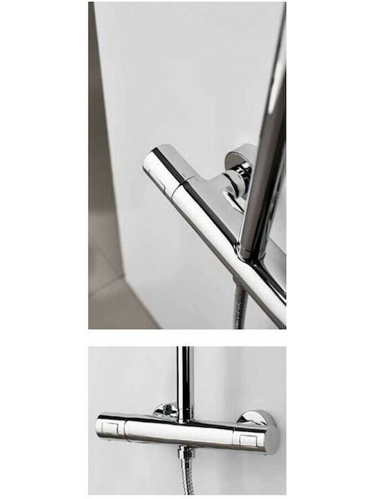 Eurorama Thermo Round Shower Column with Bathtub Mixer 110cm Silver