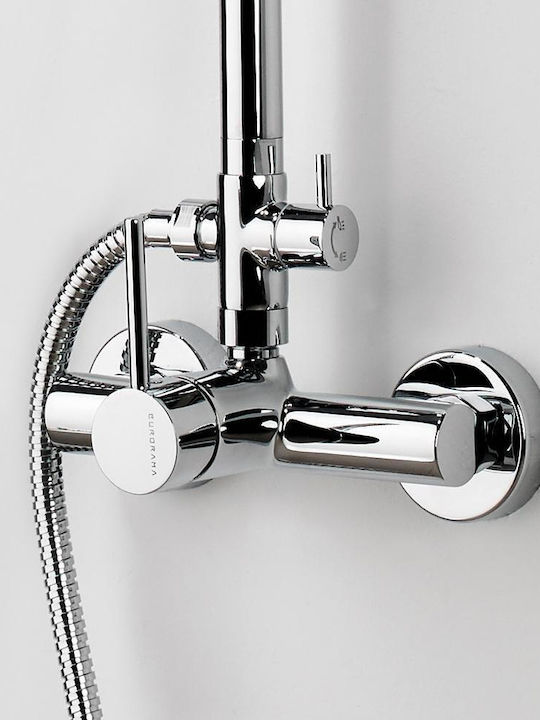 Eurorama Tonda Adjustable Shower Column with Bathtub Mixer 83-144cm Silver