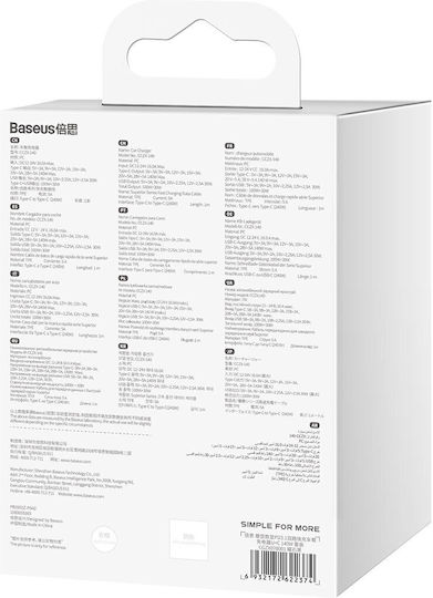 Baseus Φορτιστής Αυτοκινήτου 140W 5A Γρήγορης Φόρτισης με Θύρες: 1xUSB 1xType-C και Βολτόμετρο Μαύρο Χρώμα