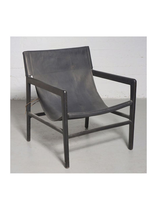 Sessel aus echtem Leder Schwarz 63x70x88cm